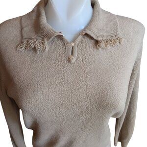Small Vintage 60's Helen Harper Beige Pullover Sweater Tassel Collar Acrylic